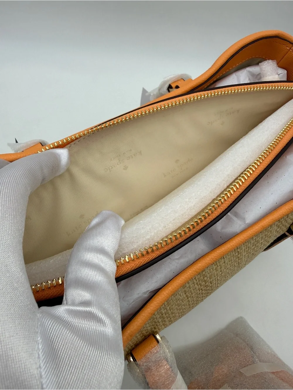 Kate Spade Thompson Street Straw Satchel Bag With Charm Desert Sun Orange Tan